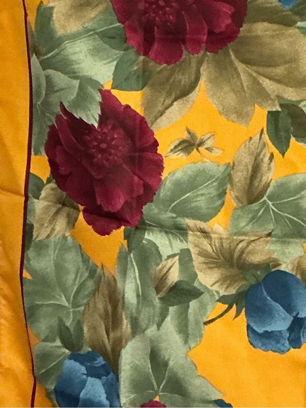 Unk Mustard Floral Silk-Feel Scarf with Burgundy and Green Accents - Picture 4 of 7